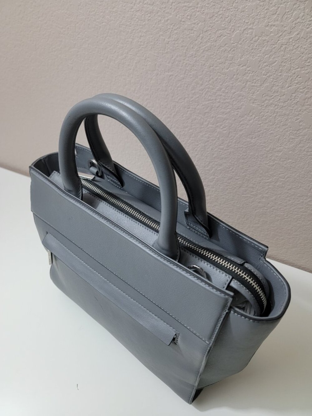 Kendall + Kylie Grey Leather Tote Bag Structured Satchel Silver Hardware Purse - Picture 11 of 13